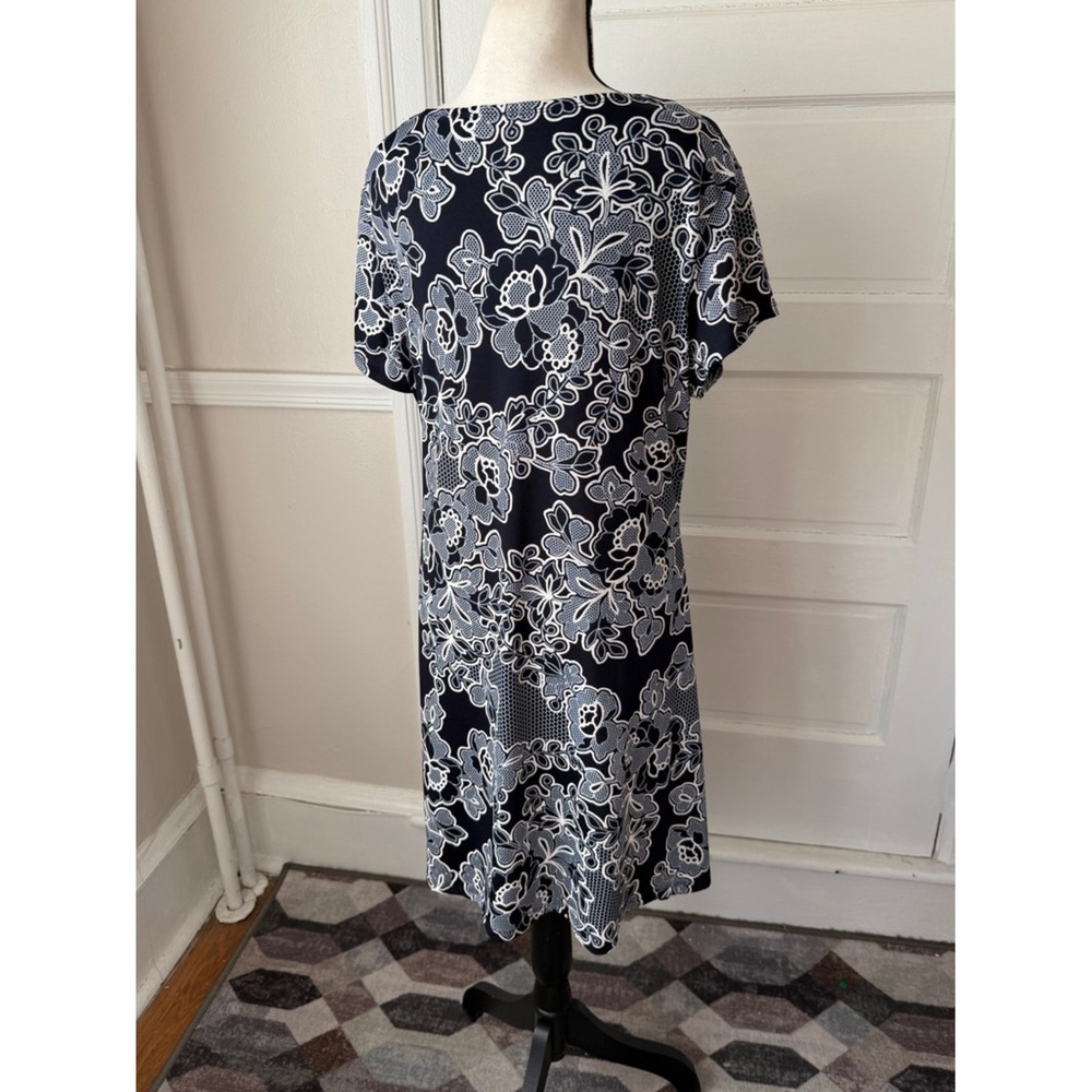 Kaktus Navy Blue &‎ White Floral Short Sleeve Mini Dress Boho Vacation Summer M - Picture 11 of 16
